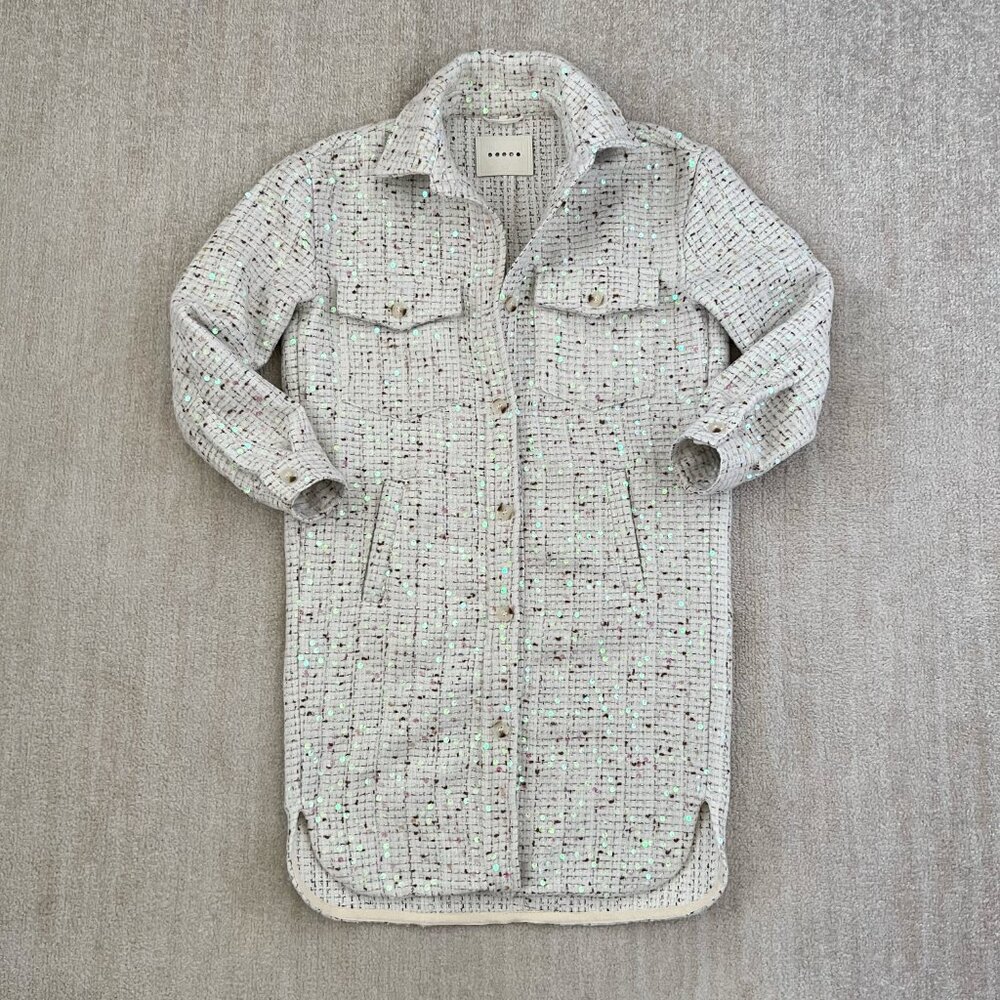 Blank NYC Sequin Textured Long Shacket Button Up Jacket Coat XS
